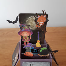 Load image into Gallery viewer, Witch, cat and cauldron pop up box card