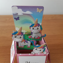 Load image into Gallery viewer, Rainbow unicorn 3d pop up box card