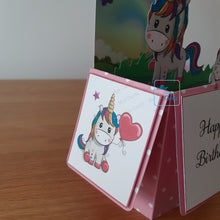 Load image into Gallery viewer, Rainbow unicorn 3d pop up box card