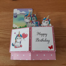 Load image into Gallery viewer, Rainbow unicorn 3d pop up box card