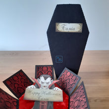 Load image into Gallery viewer, Exploding box card coffin with vampire