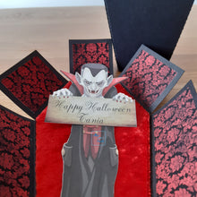 Load image into Gallery viewer, Exploding box card coffin with vampire