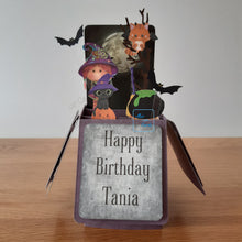 Load image into Gallery viewer, Witch, cat and cauldron pop up box card