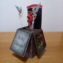 Load image into Gallery viewer, Skeleton cupid and anatomical heart 3d pop up box card