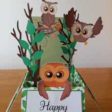 Load image into Gallery viewer, Owl pop up box card