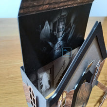 Load image into Gallery viewer, Haunted Halloween house card with ghosts and bats