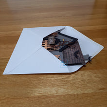 Load image into Gallery viewer, Haunted Halloween house card with ghosts and bats