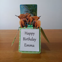 Load image into Gallery viewer, Highland cow pop up box card

