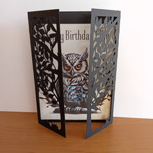 Load image into Gallery viewer, Owl tree gatefold card
