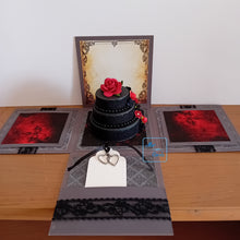 Load image into Gallery viewer, Gothic Rose Exploding Box Card with Celebration Cake
