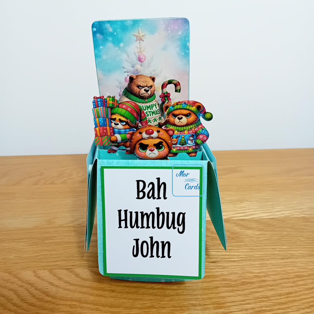 Grumpy Christmas bears pop up box card