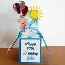 Load image into Gallery viewer, Balloons and teddy bear rainbow box card
