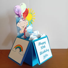 Load image into Gallery viewer, Balloons and teddy bear rainbow box card
