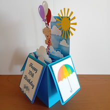 Load image into Gallery viewer, Balloons and teddy bear rainbow box card
