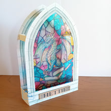 Load image into Gallery viewer, Stained glass window Dragon Bookstack

