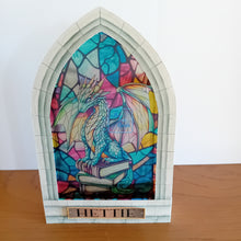 Load image into Gallery viewer, Stained glass window Dragon Bookstack
