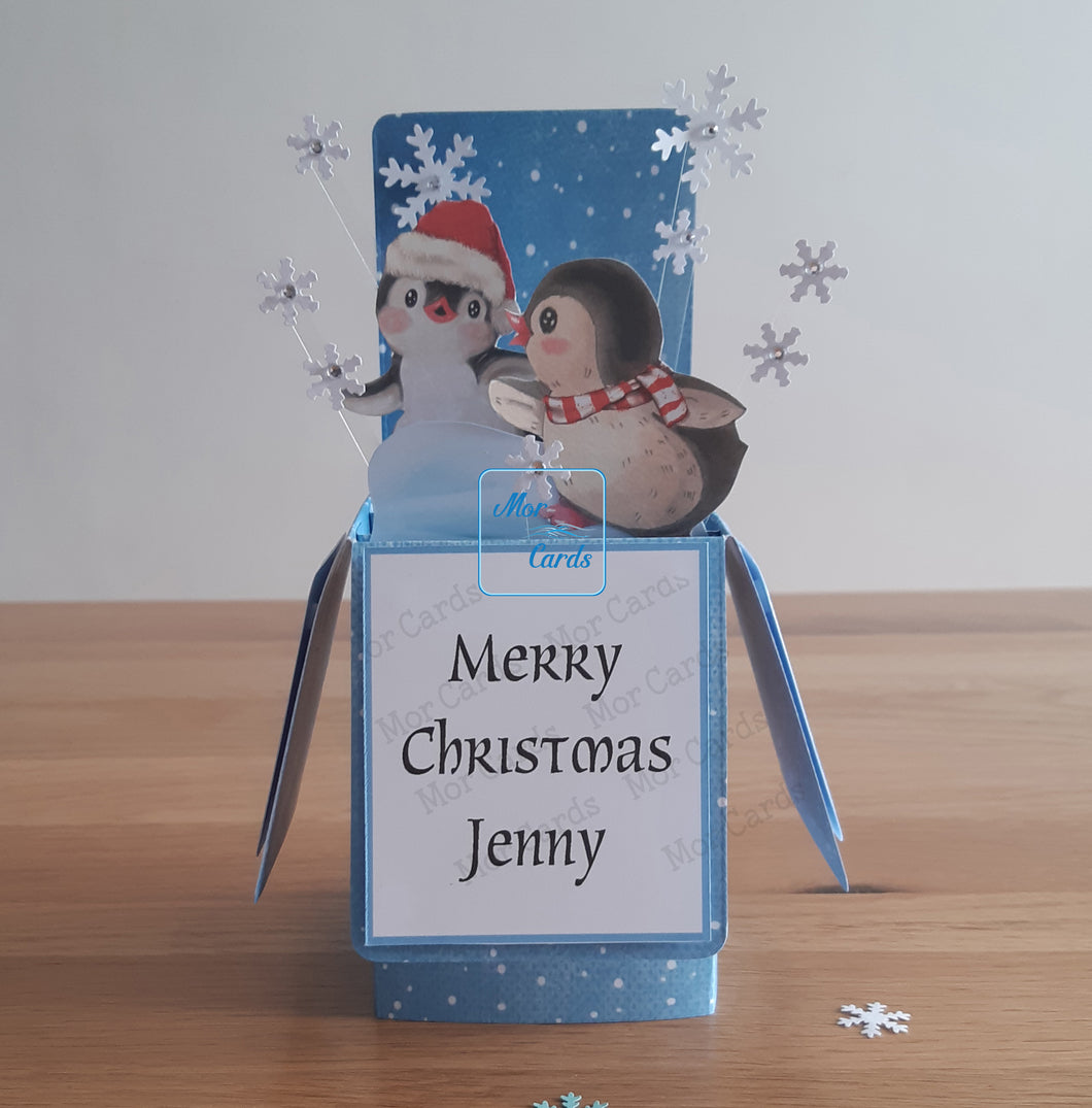 Cute penguin Christmas pop up box card