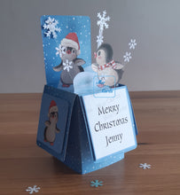 Load image into Gallery viewer, Cute penguin Christmas pop up box card
