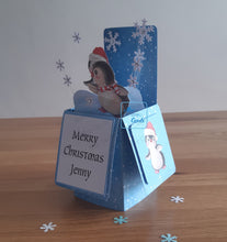 Load image into Gallery viewer, Cute penguin Christmas pop up box card

