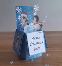 Load image into Gallery viewer, Cute penguin Christmas pop up box card

