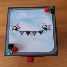 Load image into Gallery viewer, Gothic bat, skull or ghost baby shoes exploding box card
