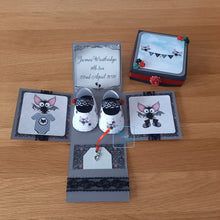 Load image into Gallery viewer, Gothic bat, skull or ghost baby shoes exploding box card

