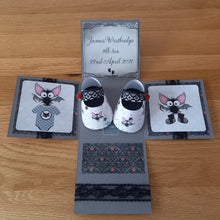 Load image into Gallery viewer, Gothic bat, skull or ghost baby shoes exploding box card
