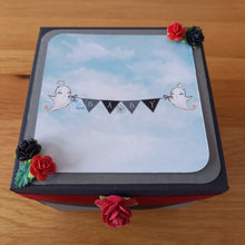 Load image into Gallery viewer, Gothic bat, skull or ghost baby shoes exploding box card
