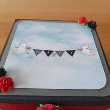 Load image into Gallery viewer, Gothic bat, skull or ghost baby shoes exploding box card
