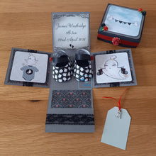 Load image into Gallery viewer, Gothic bat, skull or ghost baby shoes exploding box card

