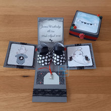 Load image into Gallery viewer, Gothic bat, skull or ghost baby shoes exploding box card
