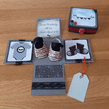 Load image into Gallery viewer, Gothic bat, skull or ghost baby shoes exploding box card
