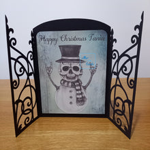 Load image into Gallery viewer, Skull rock &amp; roll snowman gatefold card
