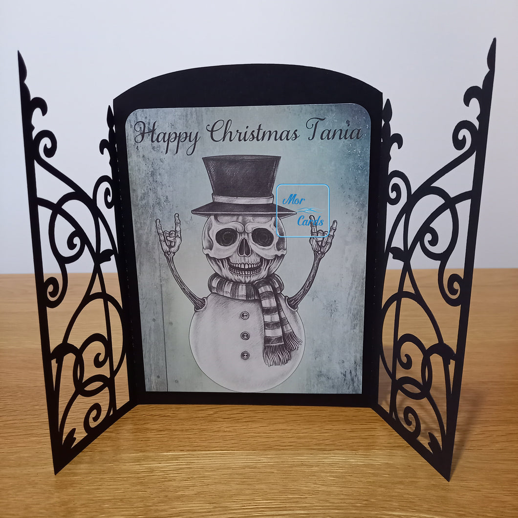 Skull rock & roll snowman gatefold card