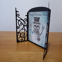 Load image into Gallery viewer, Skull rock &amp; roll snowman gatefold card
