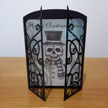 Load image into Gallery viewer, Skull rock &amp; roll snowman gatefold card
