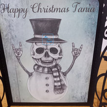 Load image into Gallery viewer, Skull rock &amp; roll snowman gatefold card
