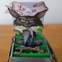 Load image into Gallery viewer, Funny, bad taste anti Valentine&#39;s cat &amp; cupid pop up box card
