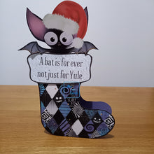 Load image into Gallery viewer, Bat and Christmas stocking pop out card
