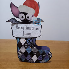 Load image into Gallery viewer, Bat and Christmas stocking pop out card
