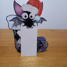 Load image into Gallery viewer, Bat and Christmas stocking pop out card
