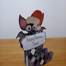 Load image into Gallery viewer, Bat and Christmas stocking pop out card
