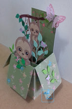 Load image into Gallery viewer, Sloth and butterfly pop up box greetings card
