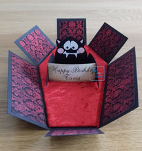Load image into Gallery viewer, Exploding box card coffin with vampire bat
