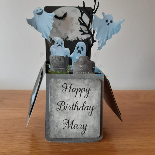 pop up box card with ghosts and gravestones
