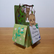 Load image into Gallery viewer, Sloth and butterfly pop up box greetings card
