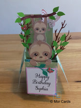 Load image into Gallery viewer, Sloth and butterfly pop up box greetings card

